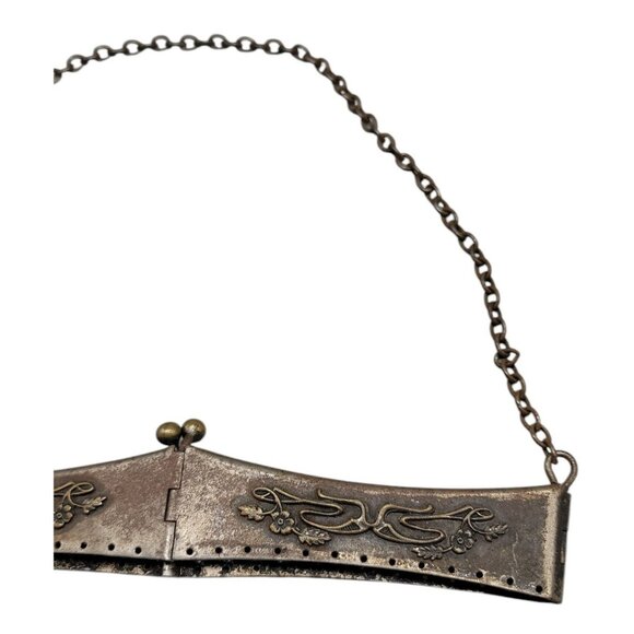 Antique Victorian Purse Reticule Square Frame Folding Floral Metal Kiss Closure - Picture 5 of 14